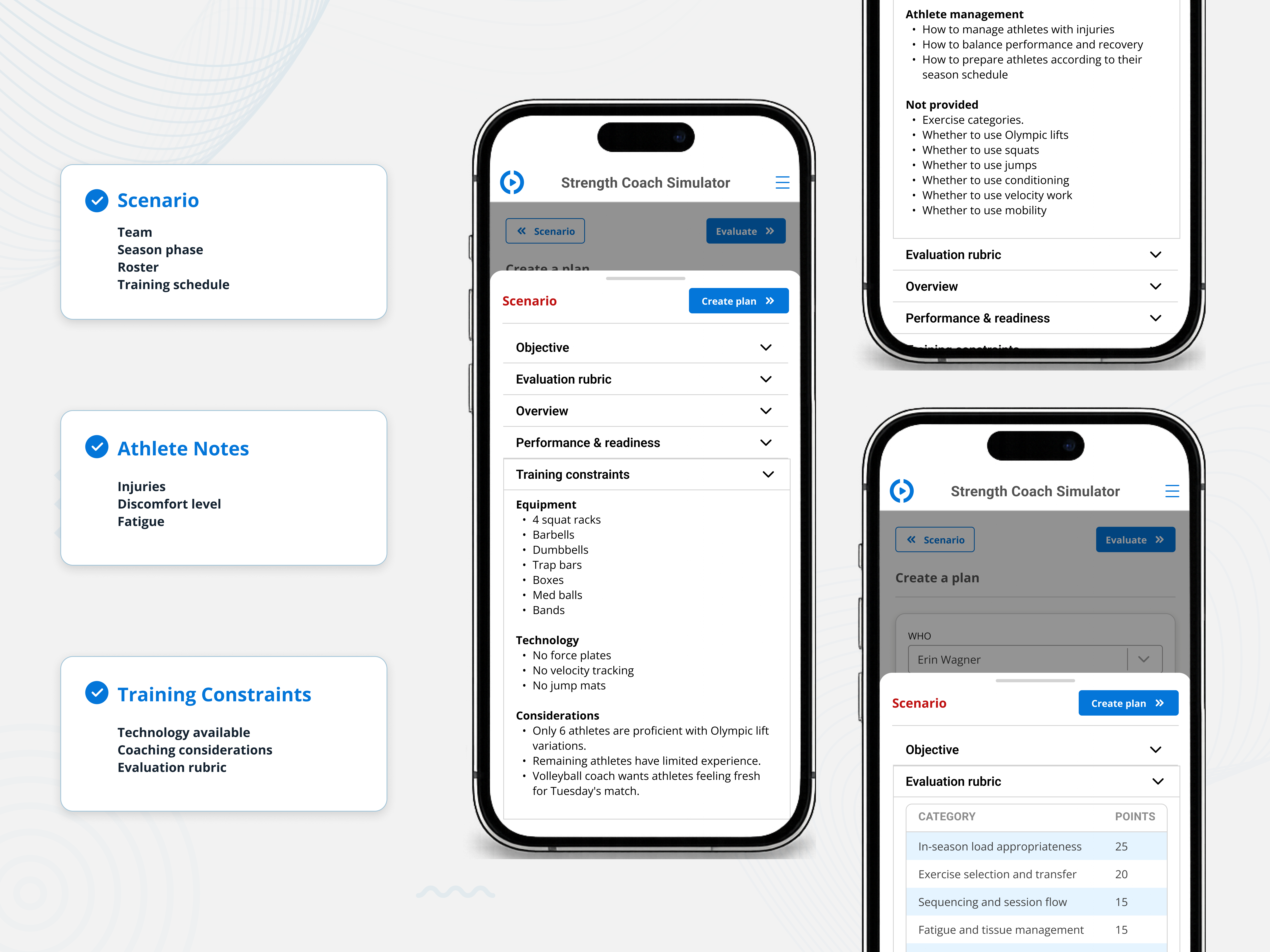 Strength Coach Simulator app - Generate scenarios